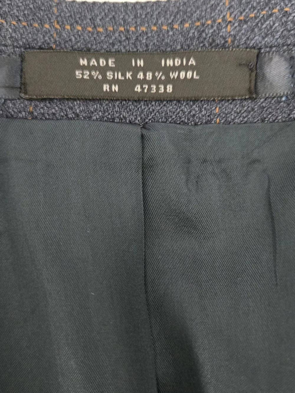 Jones New York 42S Blazer Sport Coat Silk Wool Blue Grey Orange Windowpane Plaid
